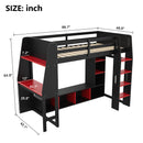 Gaming Loft Bed With Desk, Multi Storage Shelves, LED Lighting, And Hanging Clothes Rack by Unique Piece Furniture