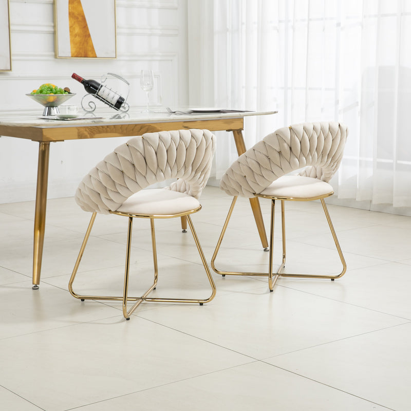 Accent Chairs Set of 2, Velvet Side Chairs with Gold Legs, Mid-Century Upholstered Dining Chairs for Living Room, Kitchen, Bedroom, Beauty Room