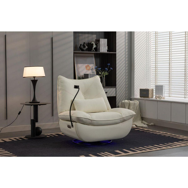 270 Swivel Glider Recliner Chair, Power Recliner Rocking Chair, USB Port Charge for Nursery Chair with Atmosphere Lamp for Living Room Bedroom Apartment