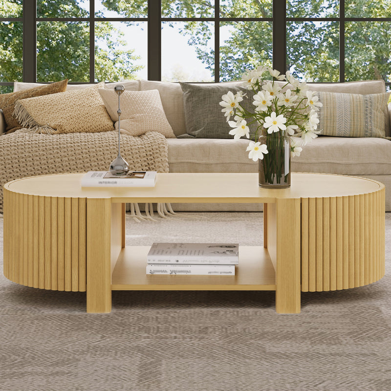 Oval Fluted Coffee Table with Storage for Living Room, photo 4 of 10