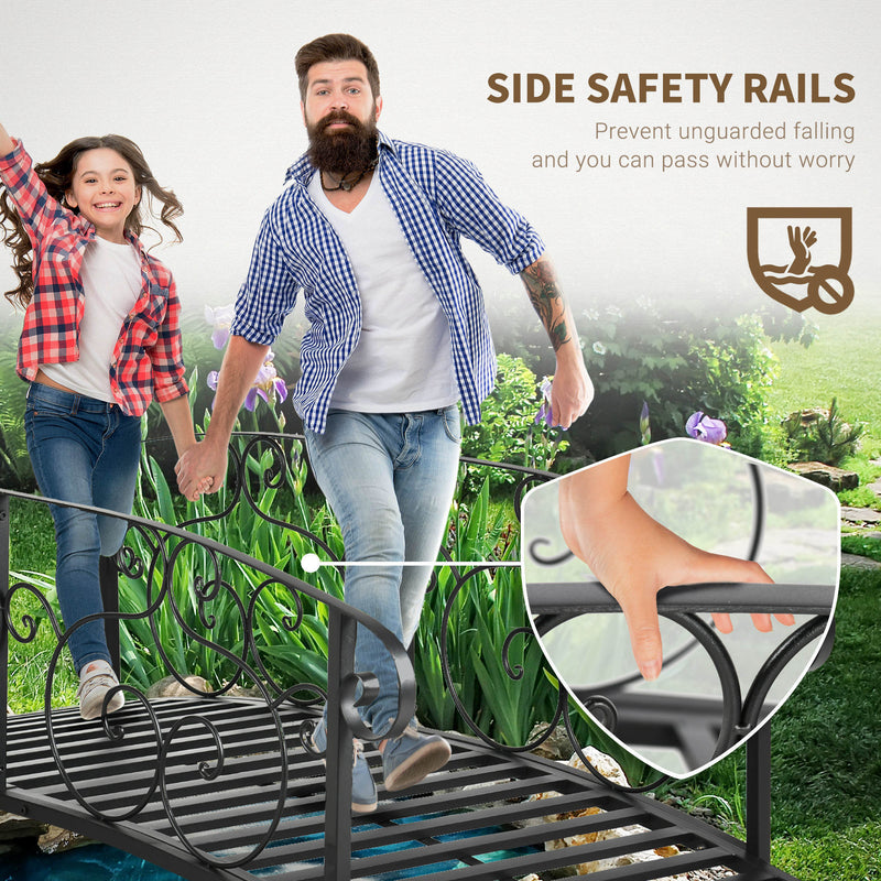 6' Metal Arch Backyard Garden Bridge, Safety Siderails, Arc Footbridge for Backyard Creek, Stream, Pond, Black