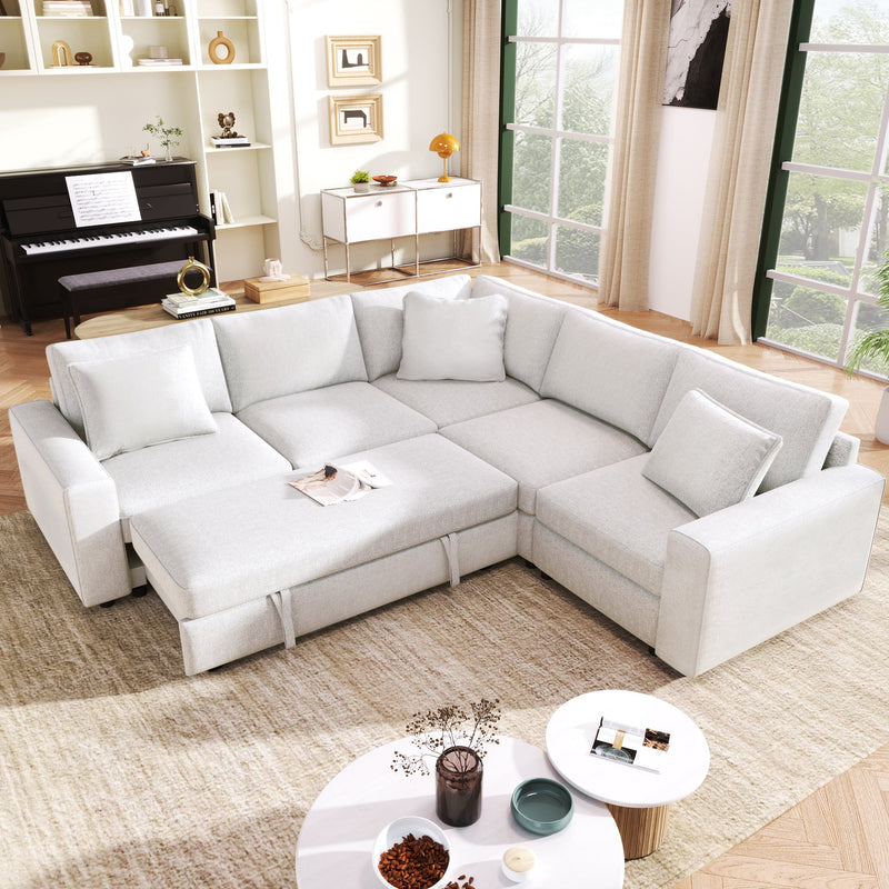 4-Seat L-shaped Modular Sofa with Thick Backrest and Seat Cushions, Suitable for Living Rooms, Offices