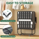 Twin Folding Bed With Memory Foam Mattress, On Wheels, Portable Bed For Adults & Guests - Black