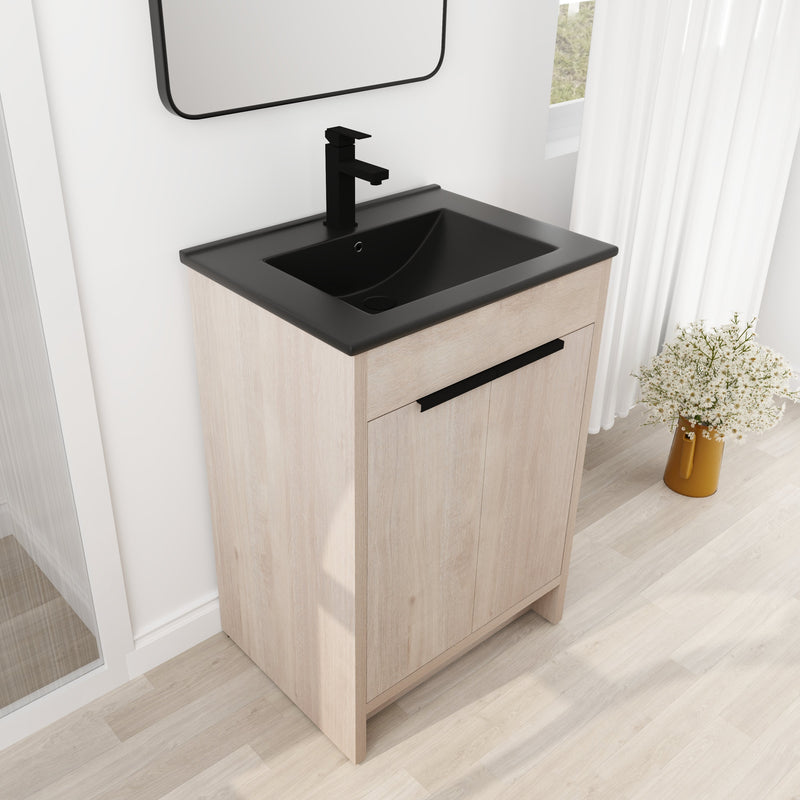 24 Inch Freestanding Bathroom Vanity with Black Ceramic Sink & 2 Soft-Close Cabinet Doors (BLO-G-BL9060BK),W1286S