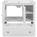 30" Bathroom Vanity with Sink, Bathroom Storage Cabinet with Doors and Drawers, Solid Wood Frame, Ceramic Sink, White