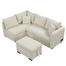 82.6" L-shaped Sectional Pull Out Sofa Bed Sleeper Sofa with Two USB Ports, Two Power Sockets and a Movable Storage Ottoman, Beige