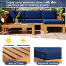 TOPMAX Outdoor 5-Piece Wood Sectional Patio Sofa Set with Blue Cushions by HouseOfZazla