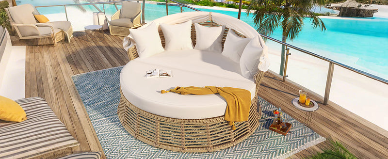 Outdoor Patio Rattan Round Daybed with Retractable Canopy, photo 10 of 10