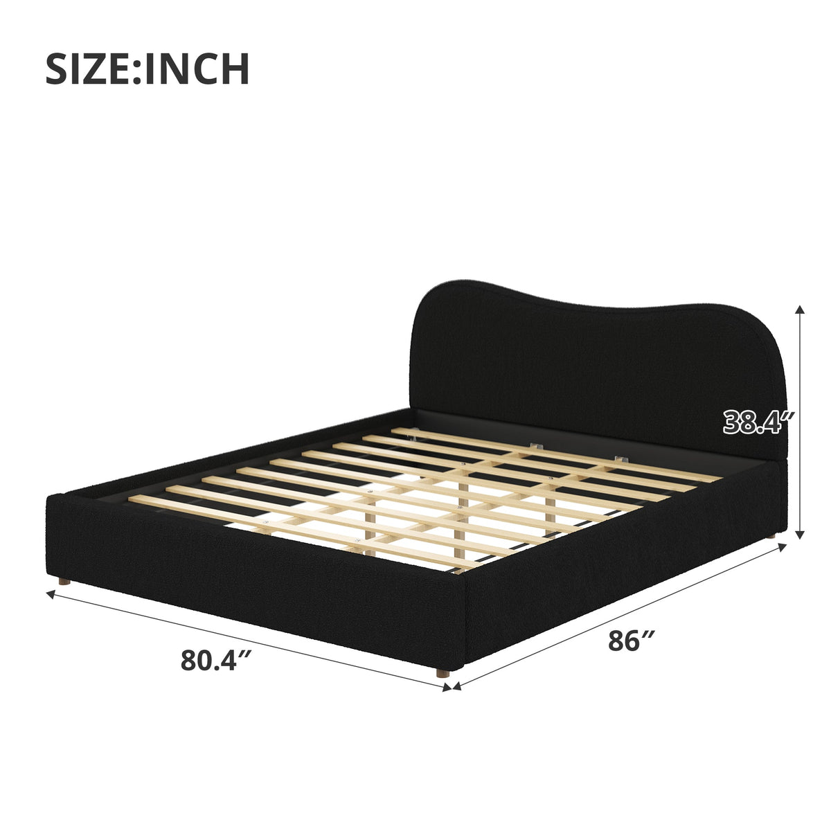 King Size Upholstered Platform Bed with Wooden Slats, photo 6 of 10