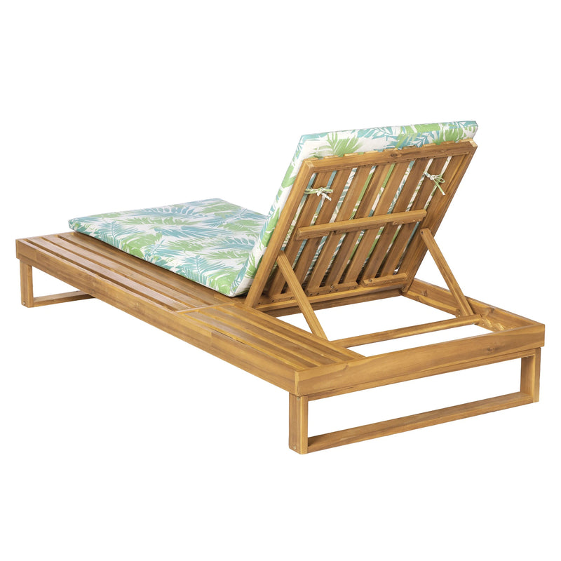 Teak Finish Acacia Wood Chaise Lounge with Leaf Coconut Cushion, photo 8 of 10