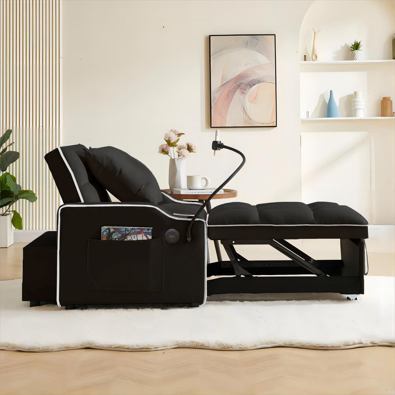 3-in-1 Sofa Bed, Convertible Sleeper Chair Sofa Bed Adjustable Pull Out Sleeper Chair Bed Multi-Pockets Folding Sofa Bed for Living Room Bedroom Small Space (Black)