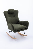 35.5 inch Rocking Chair, Soft Teddy Velvet Fabric Rocking Chair for Nursery, Comfy Wingback Glider Rocker with Safe Solid Wood Base for Living Room Bedroom Balcony (dark green)
