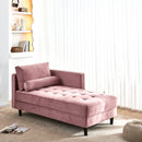 64" Velvet Chaise, Mid-Century Modern Chaise Furniture, Sleeper for Living Room, Apartment, Tool-Free Assembly. (Pink)