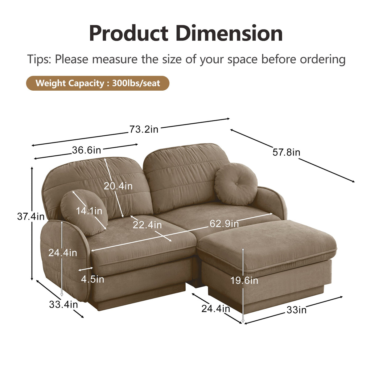 Chenille Cloud L-Shaped Loveseat Sofa, photo 6 of 10