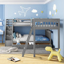 Solid L Shaped Bunk Bed With 3 Drawers, Ladder And Staircase