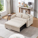 55.9" Convertible Sofa Bed Loveseat Sofa with Three USB Ports, Two Side Pockets, Two Cup Holders and 360Swivel Phone Holder for Living Room, Beige