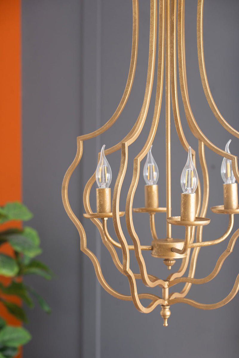 4 - Light Metal Chandelier, Hanging Light Fixture with Adjustable Chain for Kitchen Dining Room Foyer Entryway, Bulb Not Included