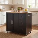 Mobile Kitchen Cart With Storage With 2 Doors, 3 Drawers & Adjustable Shelf - Black / Natural
