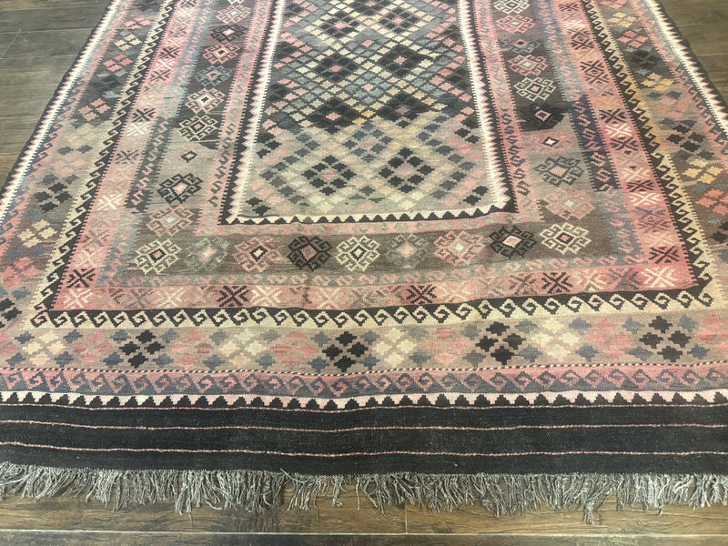 Persian Kurdish Kilim Rug 8x10, Large Flatweave Tribal Bohemian Rug, Vintage Zarand Kilim