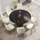 Modern Artificial Stone Round Metal Iron Base Dining Table, Can Accommodate 8 People, (Not Including Chairs) - Black by HouseOfZazla