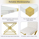 7-Piece Modern Dining Table Set, Rectangular Marble Texture Kitchen Table and 6 PU leather Chairs with X-Shaped Gold Steel Pipe Legs for Dining Room (White)