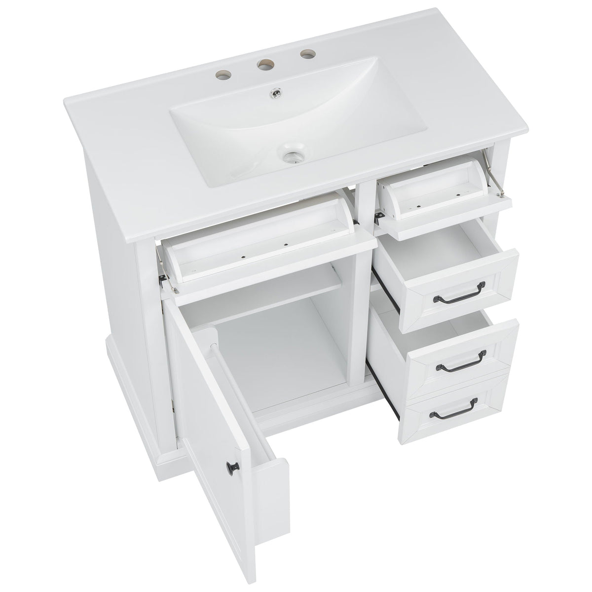 36" Bathroom Vanity With Sink, 2 Tip-Out Drawers, Soft Close Hinges, photo 20 of 40