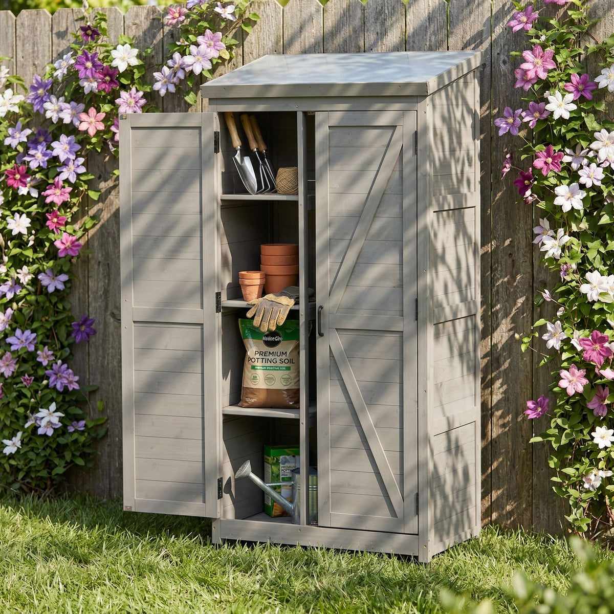 Outdoor Storage Shed With Vertical Tool Cabinet For Backyard, photo 18 of 35