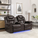 Home Theater Seating Manual Recliner Loveseat With Hide-Away Storage, Cup Holders And Led Light Strip For Living Room by HouseOfZazla