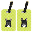 Checkerboard Lime Green French Bulldog Luggage Tag