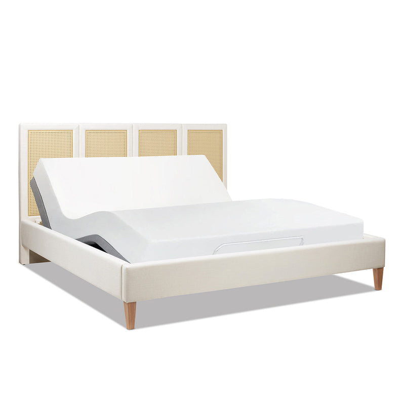 Toscana King Upholstered Cane Back Platform Bed, Antique, photo 5 of 10