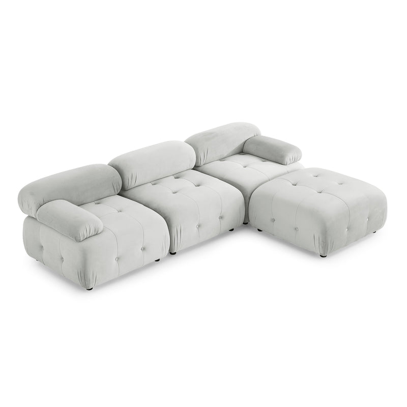 Walker Edison - Modular Sectional Sofa, Button Tufted Designed and DIY Combination,L Shaped Couch with Reversible Ottoman, Grey Velvet