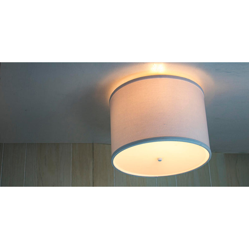 14"W Moderne Flush Mount Conversion Kit  White Fabric Drum Lampshade