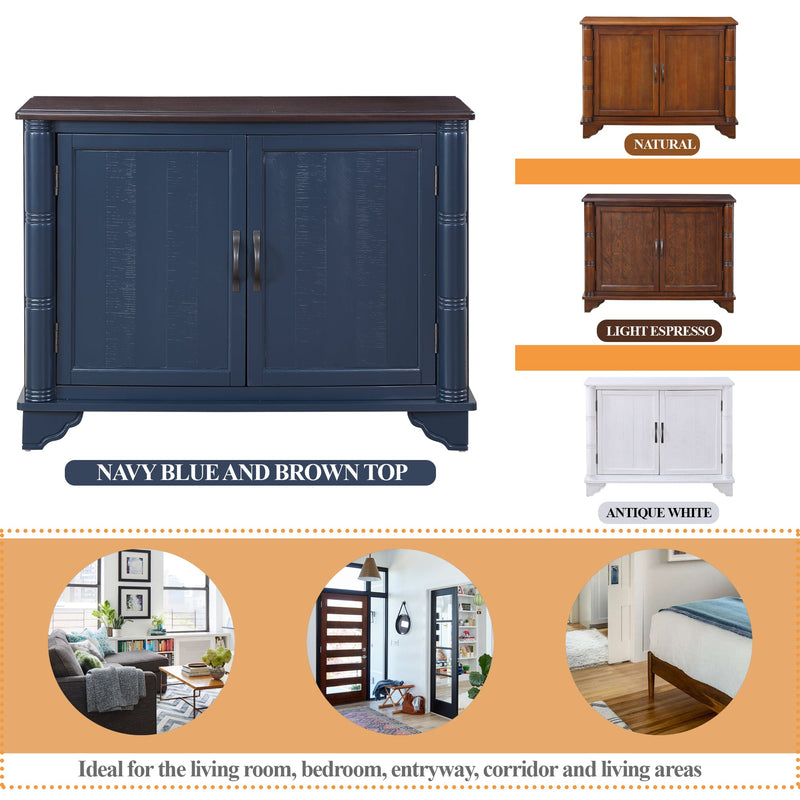 40" Console Table with Storage Shelf, Retro Entryway Table with Adjustable Storage Shelf, Sofa Couch Table for Hallway, Entry Way, Living Room, Foyer, Navy Blue and Brown Top