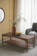 Rustic Brown Wood Coffee Table with Turned Spiral Legs and Lower Shelf by HouseOfZazla