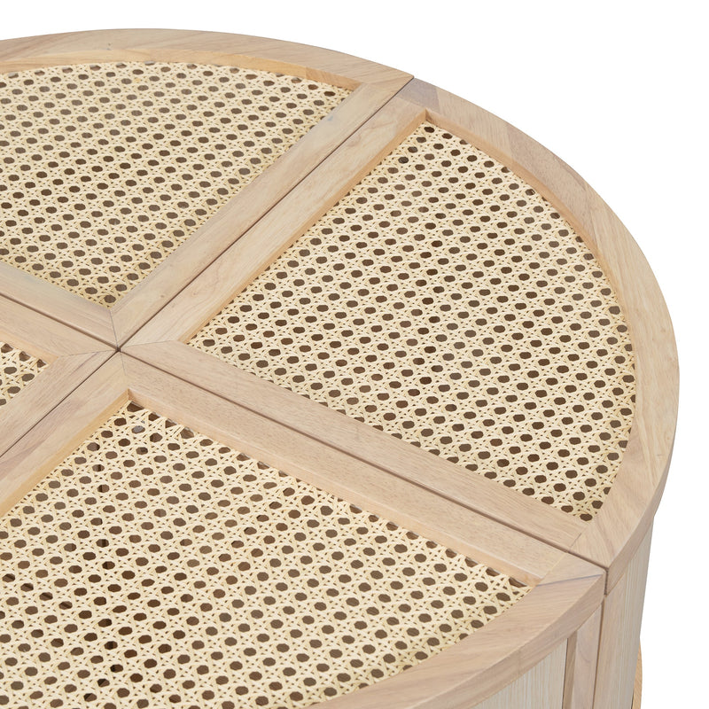 Walker Edison - Round to Square Block Modular Coffee Table Light Natural Rattan with Storage 4 Piece