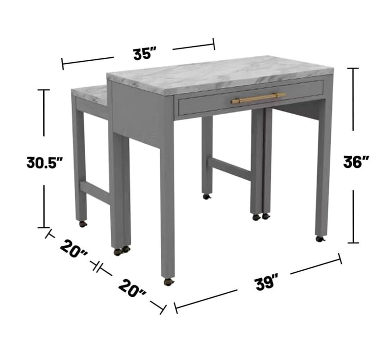 Light Gray Faux Marble Dining Table with Storage Drawer, photo 6 of 9