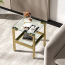 2-Piece Gold+Clear Glass Side & End Table with Storage Shelve, Night Stand/Sofa Table Bedroom Corner Table