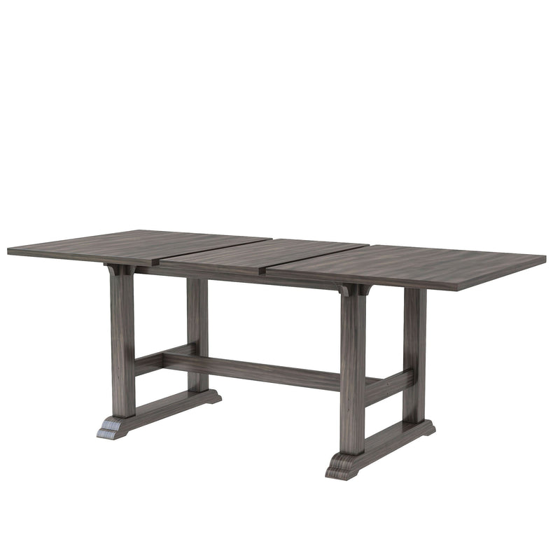 7-Piece Updated 76.9inch Extendable Trestle Dining Table Set with Removable Leaf, Kitchen Table Set with Upholstered Side Chair and Arm Chair, Set of 6, Grey