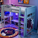 Gaming Loft Bed With Desk, Multi Storage Shelves, LED Lighting, And Hanging Clothes Rack by Unique Piece Furniture