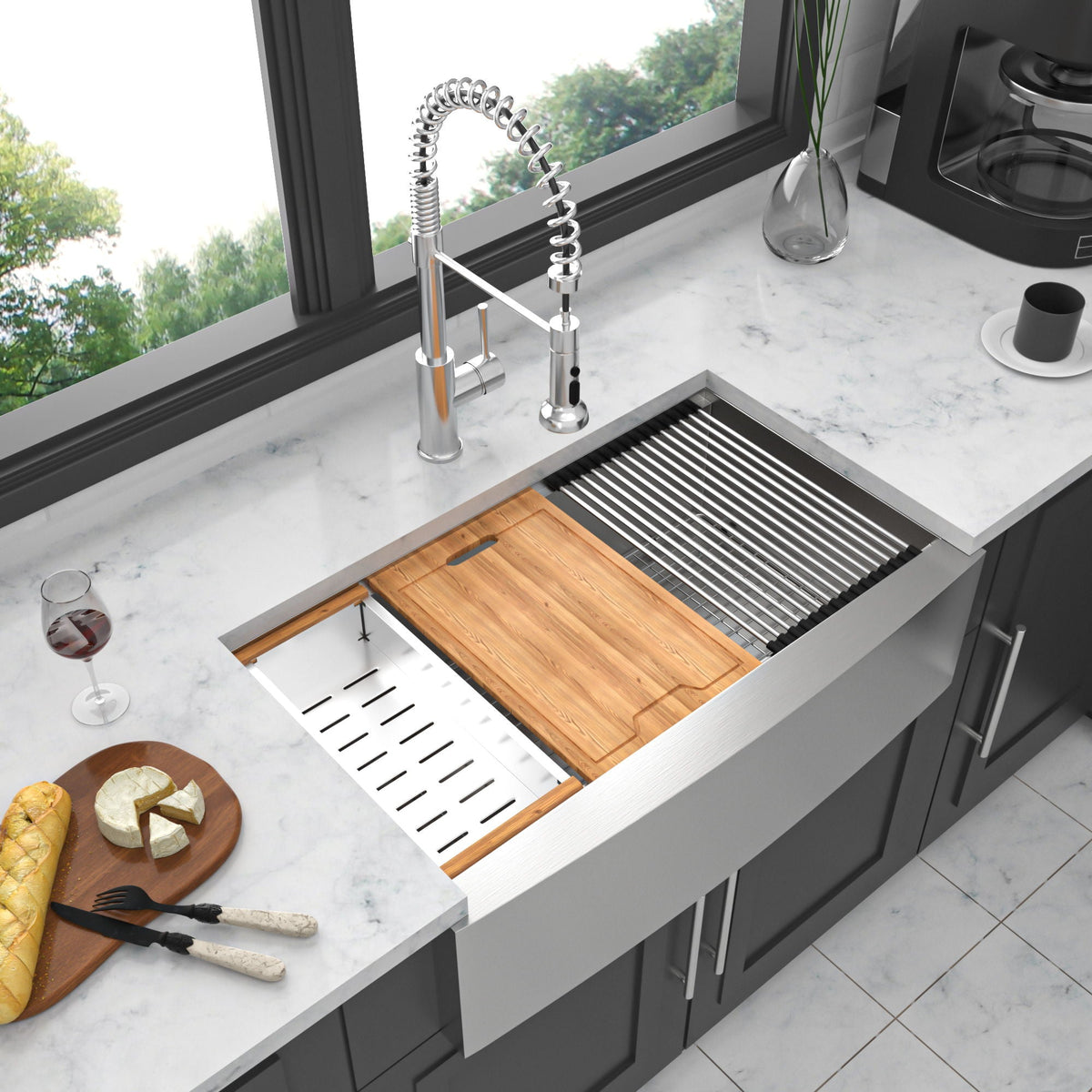 Classic Ceramic Farmhouse Sink Workstation Single Bowl With Durable Finish, photo 25 of 40