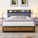 Modern Bed Frame With LED Lights, Upholstered Headboard, USB Charging by Unique Piece Furniture
