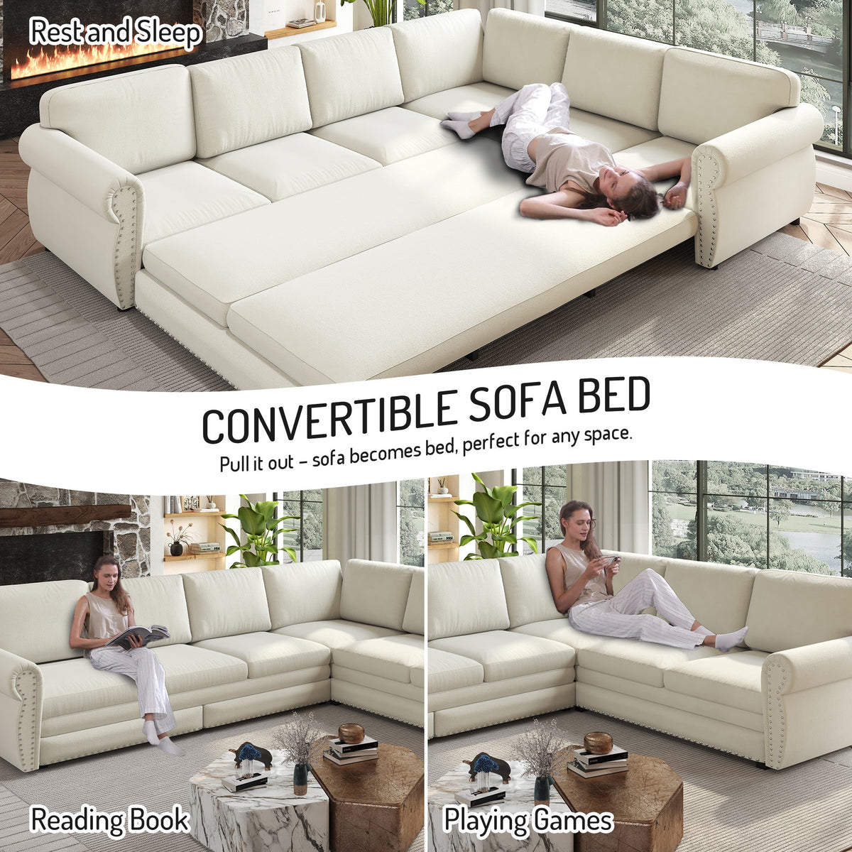 118" L-Shaped Convertible Sofa Bed, photo 10 of 10