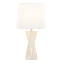 Curvo Square 27" Ceramic Table Lamp in Cream Ceramic, Gold Metal, and White Linen