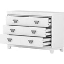 3-Pieces Bedroom Sets Queen Size Upholstered Bed with LED Lights, Nightstands and Dresser with Metal Handles and Sparkling Shiny Decoration, White