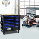 12 Layer Drawer Multi Purpose Tool Cart With Wheels And Wooden Countertops - Black / Blue