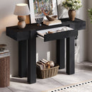 TREXM Rustic Minimalist Console Table with Hidden Drawer, Side Power Outlet