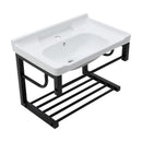 Wall Mounted Rectangular Bathroom Sink With Towel Bar & Overflow - White by HouseOfZazla