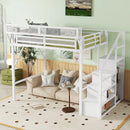 Full Size Loft Bed with Stairs and Storage Shelves by HouseOfZazla