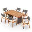 Outdoor 7 Pieces Acacia Wood Dining Set with Handwoven Rattan Legs