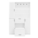 Entryway Bench With Integrated Shoe Cabinet, 3 In 1 Design And Mirrored Cabinet Door, Hall Tree With 4 Sturdy Hooks And Foldable Seat For Entrance, Living Room - White by HouseOfZazla